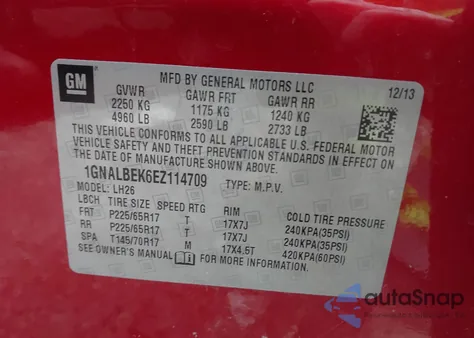 2014 Chevrolet Equinox 1Lt from USA, damaged, VIN 1GNALBEK6EZ114709